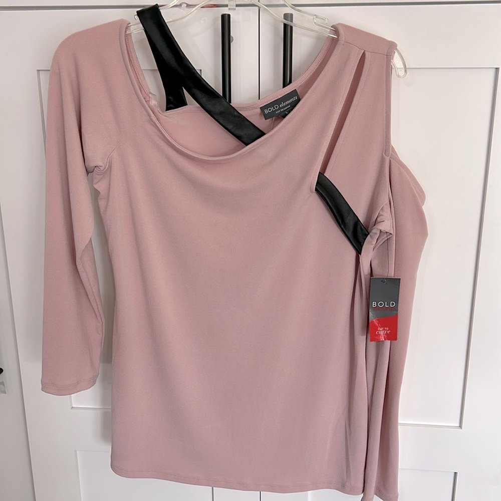 Bold Elements Asymmetrical Leather Neck Long Sleeve Top - L - NWT - Picture 3 of 7